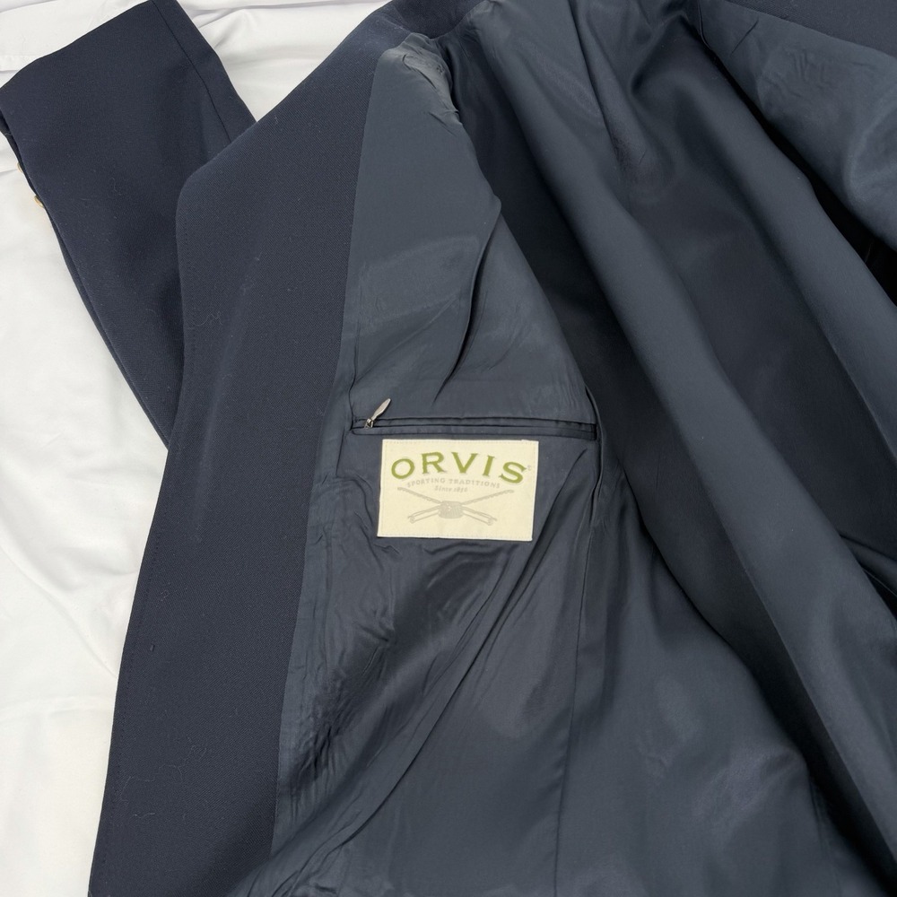 Orvis Blazer 42 Long Navy Blue Gold Buttons Sport‎ Coat Made in USA Wool Blend - Picture 6 of 9
